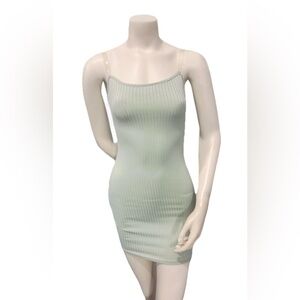 PrettyLittleThing Sage Green Ribbed Bodycon Mini Dress | Size US 4